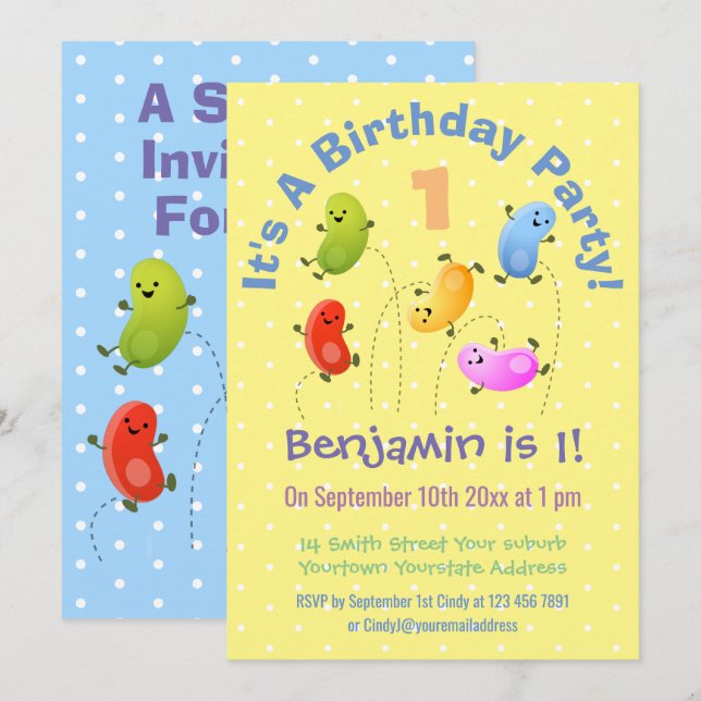 Cute  jellybeans personalized cartoon birthday invitation (Front/Back)