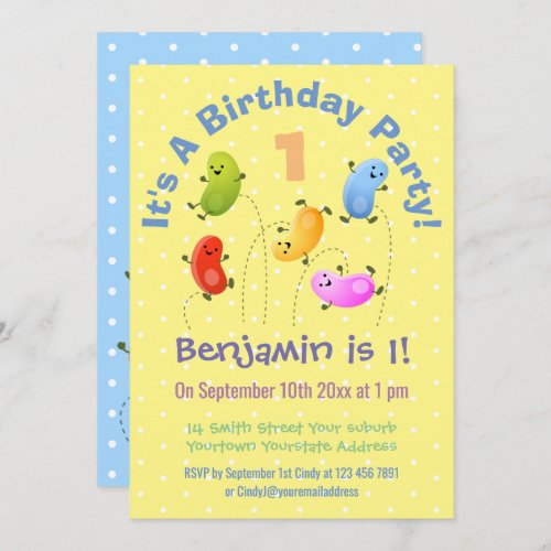 Cute  jellybeans personalized cartoon birthday invitation