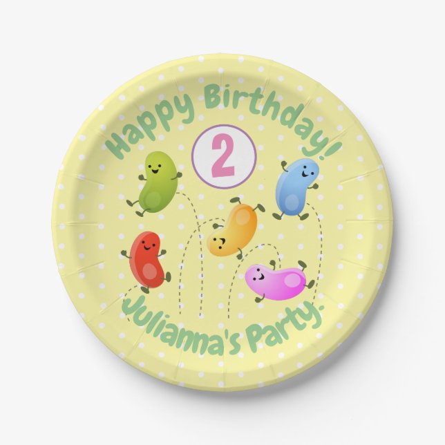 Cute jellybeans personalized cartoon birthday paper plates (Front)