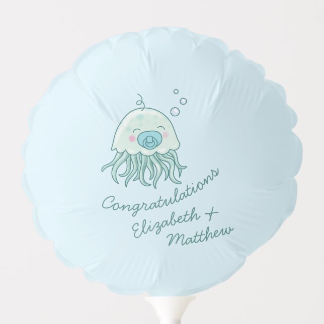 Cute Jellyfish Baby Shower Kawaii Blue Boy Balloon (Front)