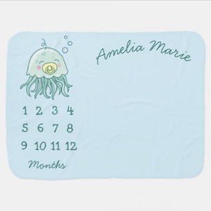 Cute Jellyfish Baby Shower Kawaii Milestone Blanket