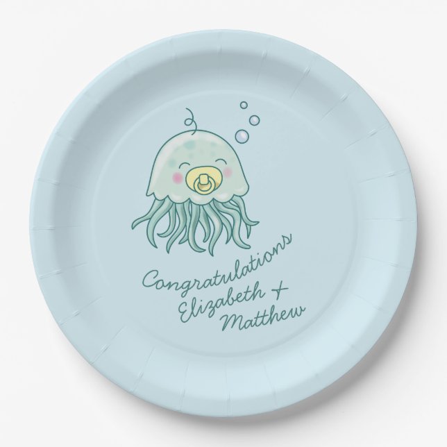 Cute Jellyfish Baby Shower Kawaii  Paper Plates (Front)