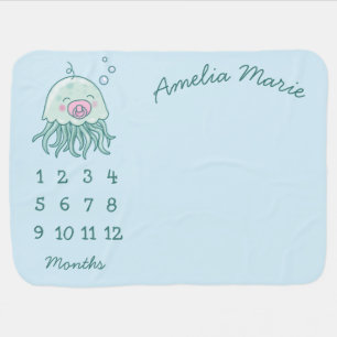 Cute Jellyfish Baby Shower Milestone Pink Girl Baby Blanket