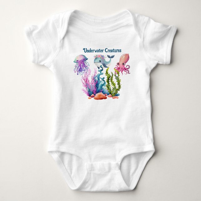 Cute Jellyfish, baby whale & octopus Baby Bodysuit (Front)