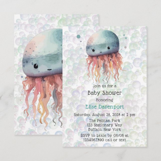 Cute Jellyfish Bubbles Neutral Baby Shower invite (Front/Back)