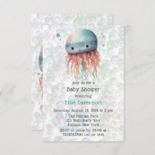 Cute Jellyfish Bubbles Neutral Baby Shower invite