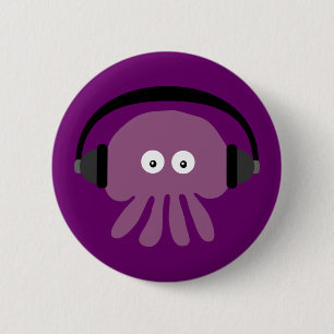 Cute Jellyfish & Headphones Customizable Purple Pinback Button