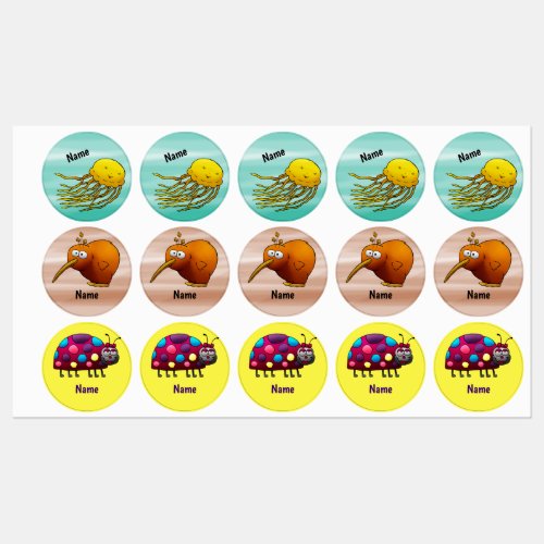 Cute Jellyfish Kiwi and Ladybug Kids Labels
