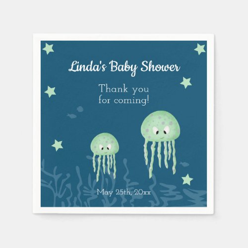 Cute Jellyfish Neutral Personalized Baby Shower Napkins