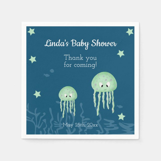 Cute Jellyfish Neutral Personalized Baby Shower Napkins (Front)