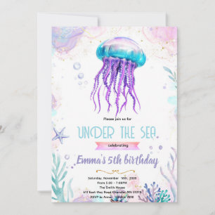 Cute jellyfish party theme invitation