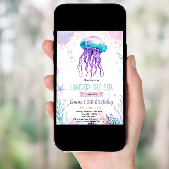 Cute jellyfish party theme invitation (Front Digital)