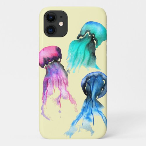 Cute jellyfish trio watercolor art iPhone 11 case