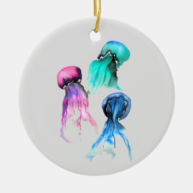 Cute jellyfish trio watercolor art ceramic ornament (Front)