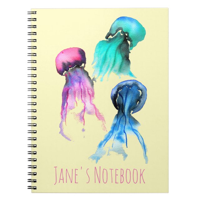 Cute jellyfish trio watercolor art notebook (Front)
