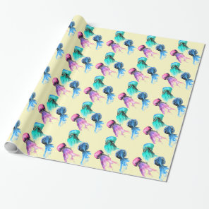 Cute jellyfish trio watercolor art wrapping paper