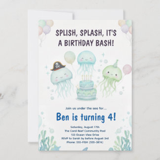 Cute Jellyfish Under the Sea Kids Birthday Invitation