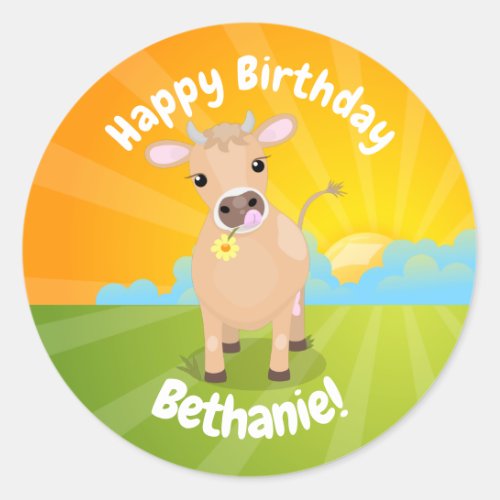 Cute Jersey cow personalised birthday Classic Round Sticker