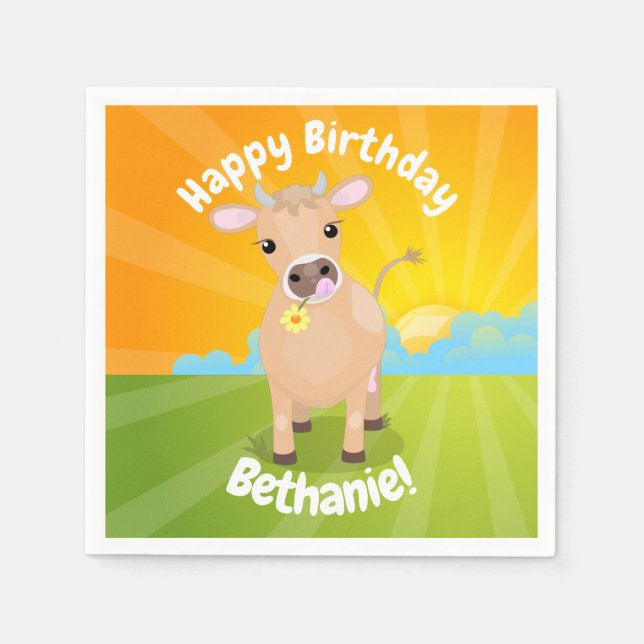Cute Jersey cow personalised birthday Napkins (Front)
