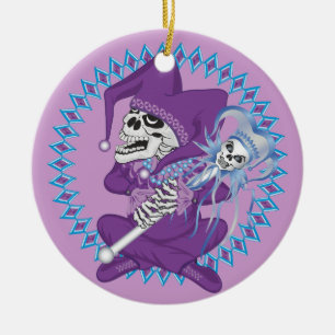 Cute Jester Skull Ceramic Ornament