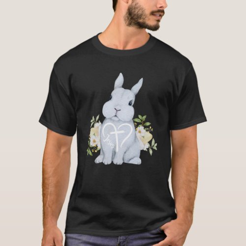 Cute Jesus Love Rabbit Bunny Spring Flowers Happy  T_Shirt