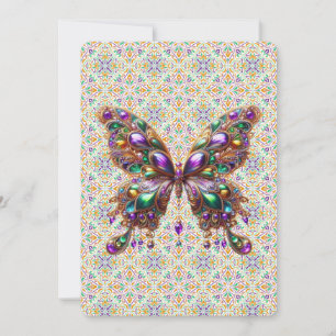 Cute jeweled Mardi Gras butterfly Holiday Card