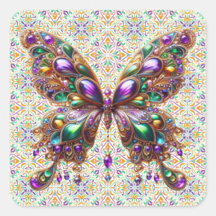 Cute jeweled Mardi Gras butterfly Square Sticker