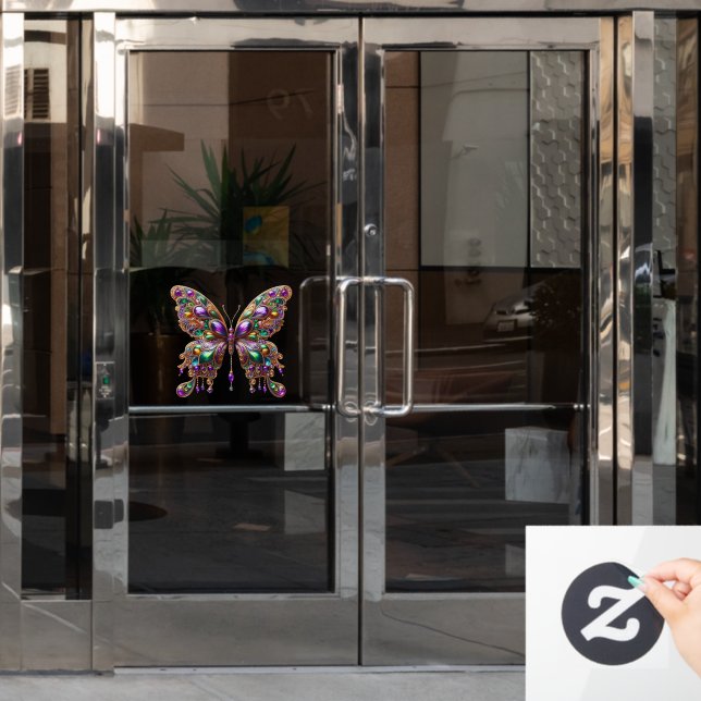 Cute jeweled Mardi Gras butterfly Window Cling (Office Door)