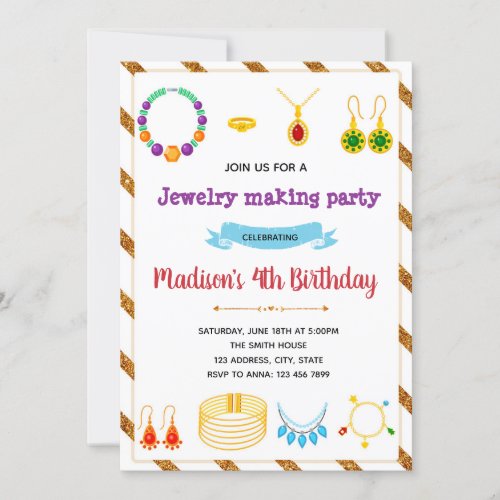 Cute Jewelry making party invitation