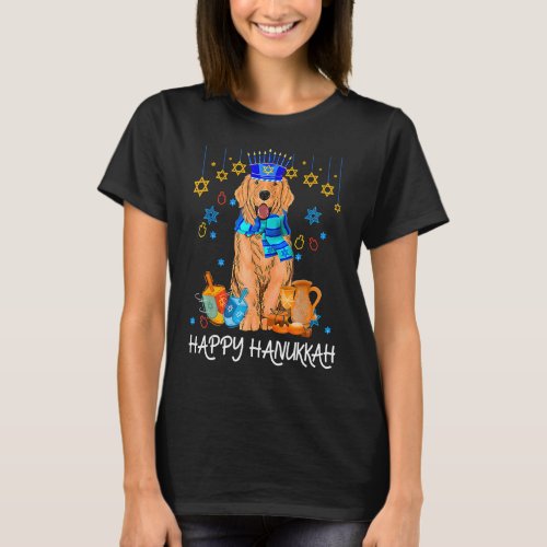 Cute Jewish Golden Retriever Dog Menorah Hat Hanuk T_Shirt