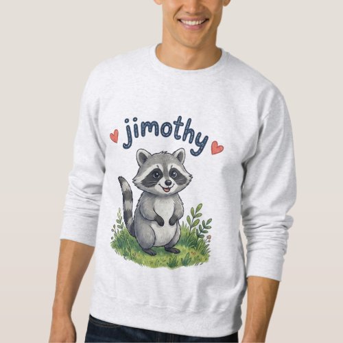 Cute Jimothy Raccoon in the Garden with Hearts Sweatshirt