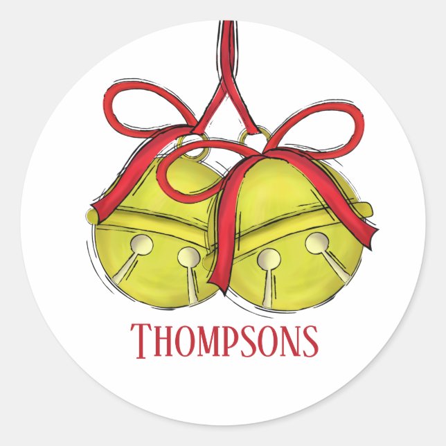 Cute Jingle All The Way Bell Whimsical Christmas Classic Round Sticker (Front)