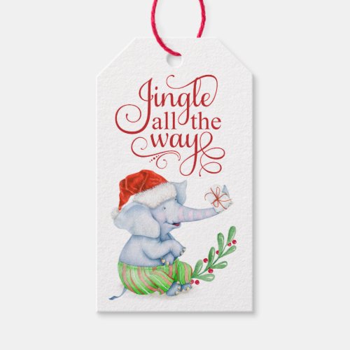 Cute Jingle All the Way Christmas Elephant Gift Tags