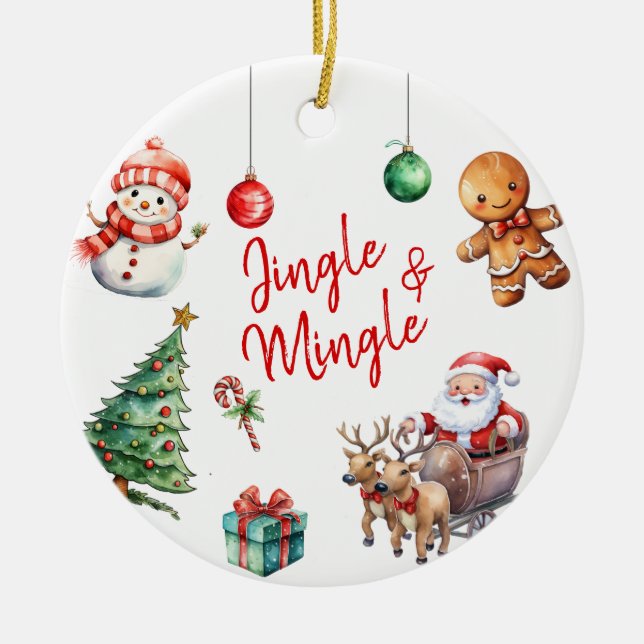 Cute Jingle and Mingle Christmas Ceramic Ornament (Front)