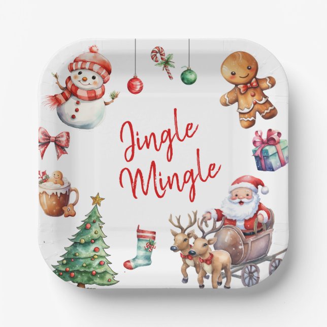 Cute Jingle and Mingle Christmas Paper Plates (Front)