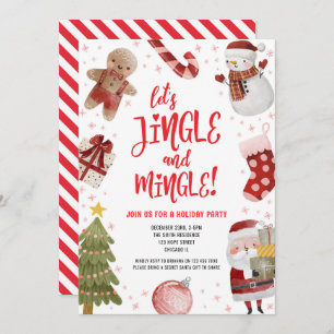 Cute Jingle and Mingle Red Christmas Holiday Party Invitation