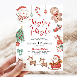 Cute Jingle & Mingle Christmas Party Invitation