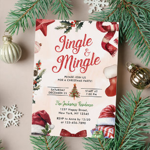 Cute Jingle & Mingle Christmas Party Invitation