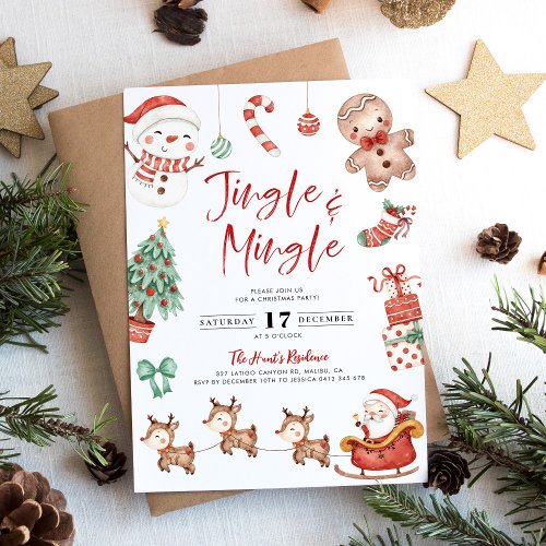 Cute Jingle  Mingle Christmas Party Invitation