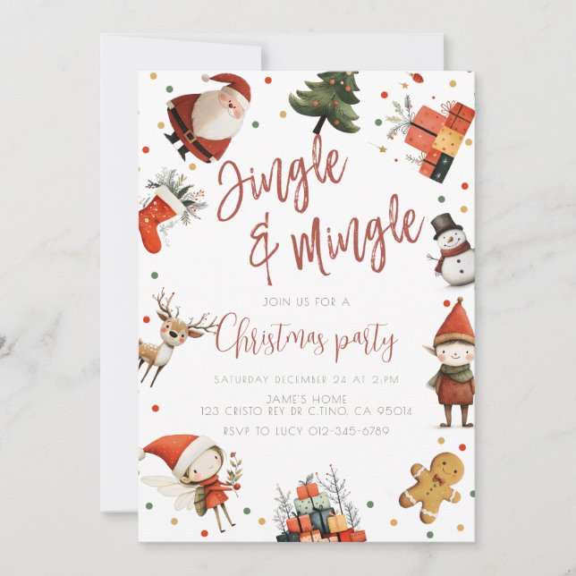 Cute Jingle & Mingle Christmas Party Invitation (Front)