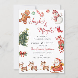 Cute Jingle & Mingle Red Christmas Party Invitation