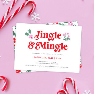 Cute Jingle & Mingle Retro Type Christmas Party Invitation