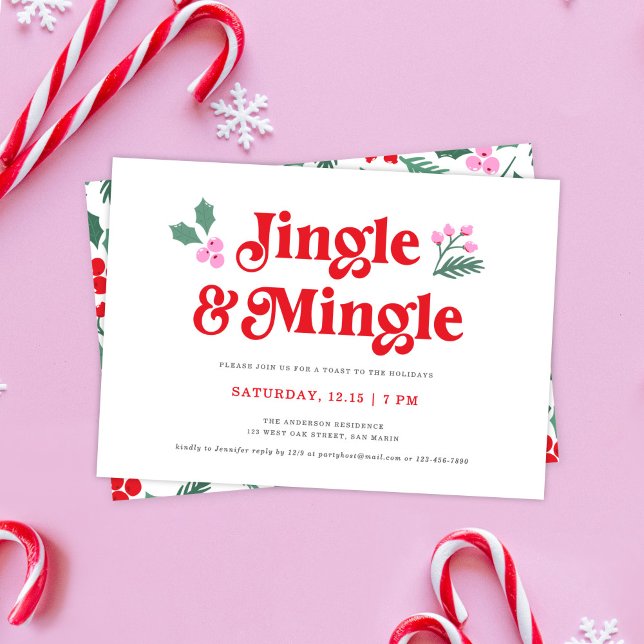 Cute Jingle & Mingle Retro Type Christmas Party Invitation (Creator Uploaded)