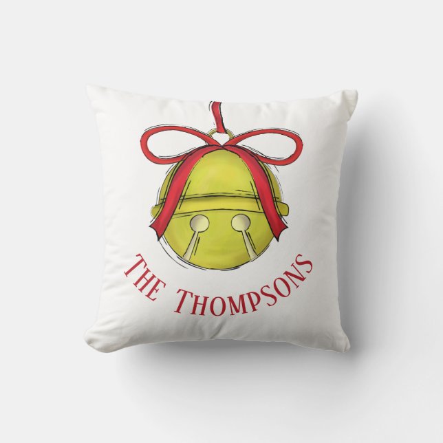 Cute Jingle Xmas Ornament Christmas Family Name Throw Pillow (Front)