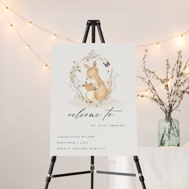 Cute Joey Mama Kangaroo Floral Baby Shower Welcome Foam Board (In Situ (Stand))