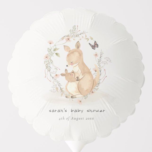 Cute Joey Mama Kangaroo Floral Wreath Baby Shower Balloon (Front)