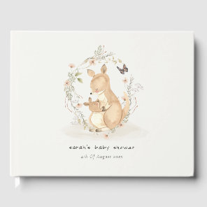 Cute Joey Mama Kangaroo Floral Wreath Baby Shower Guest Book