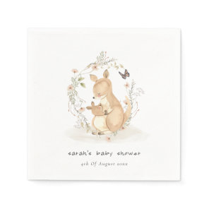 Cute Joey Mama Kangaroo Floral Wreath Baby Shower Napkins