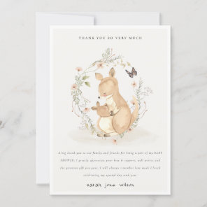 Cute Joey Mama Kangaroo Floral Wreath Baby Shower Thank You Card