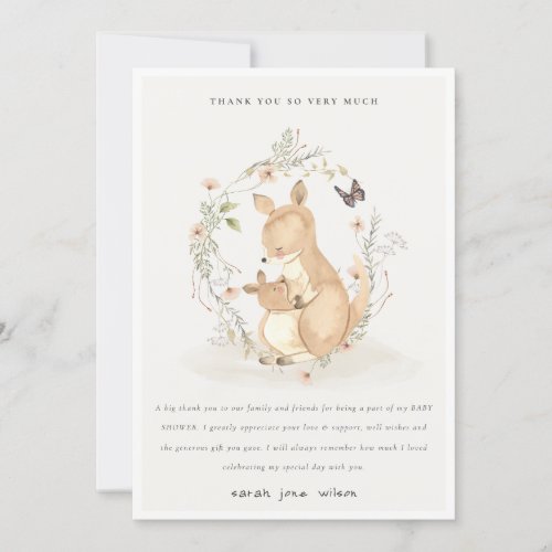 Cute Joey Mama Kangaroo Floral Wreath Baby Shower Thank You Card